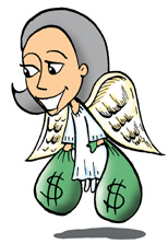 female angel investor with bags money